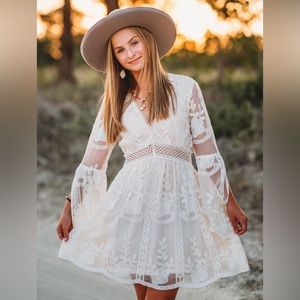 Vici, Cream lace overlay dress,  size small.